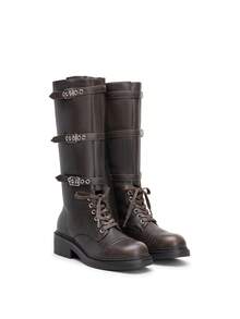 Fashionable And Handsome High Boots With Laces - Brown - View 3