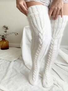 1 Stück Damen Überknie Socken, warme & bequeme gestrickte Oberschenkel-hohe Strümpfe, modische Winter Beinlinge