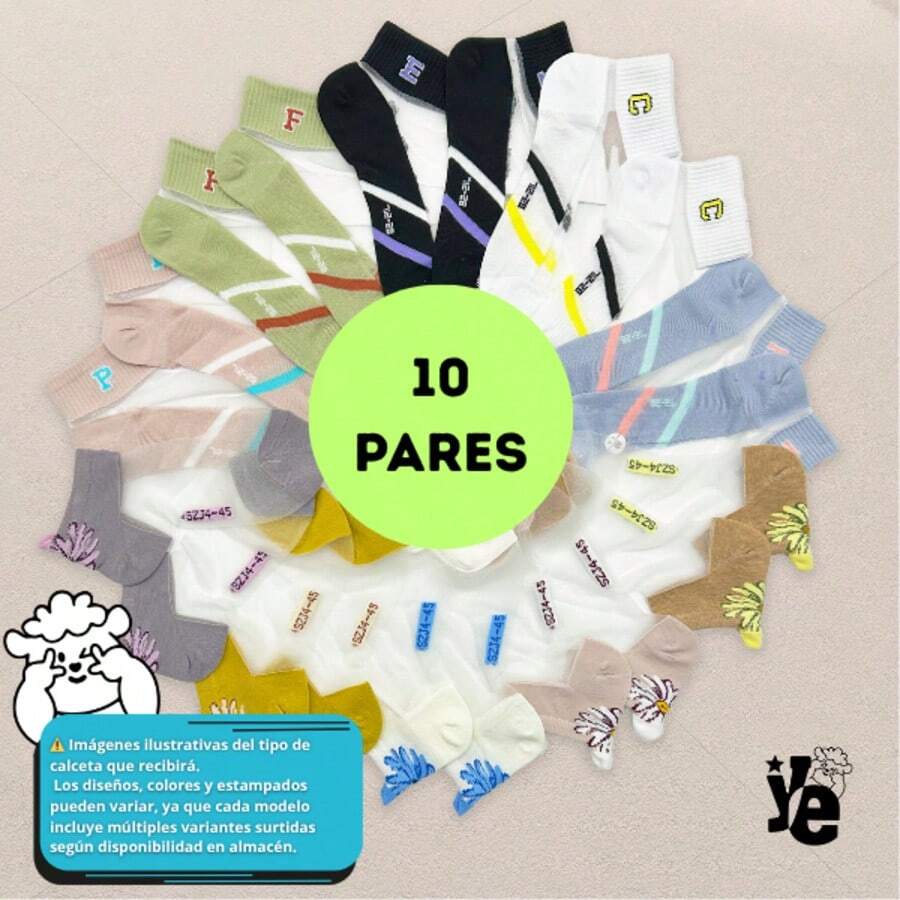 Pack de 10 y 20 Pares de Calcetas con Malla – Diseño Delicado y Original - Multicolor 10 Pares - Ver 1