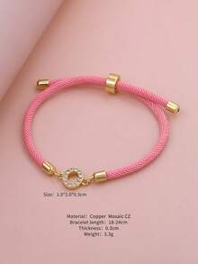2025新款水钻A-Z字母手链，可调节粉色编织手链，简约风格，女士珠宝礼物