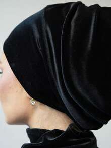 1 件女士经典升级加厚褶皱多层头巾帽底帽，适合头巾佩戴，优质针织面料透气吸湿排汗，日常佩戴舒适 - 黑色 - 查看 5