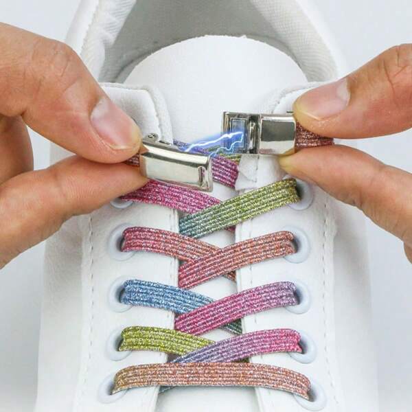 Set de 2 cordones sin atar, estilo informal, livianos y duraderos, lavables a máquina o a mano, unisex, perfecto como regalo de vacaciones, para calzado informal | Cordones vibrantes | Cordones duraderos, accesorios para zapatos (2 cordones elásticos + 2 hebillas magnéticas)
