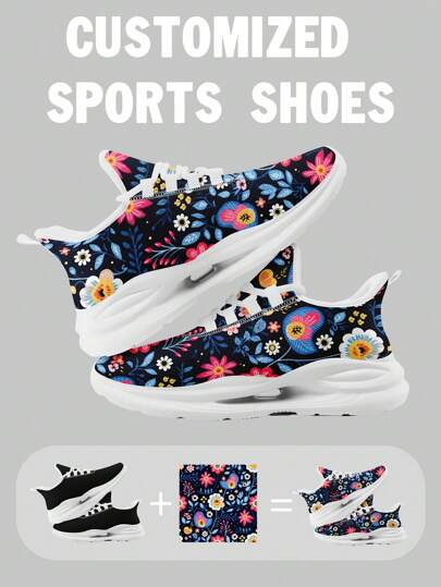 Custom Women's Wide Fit Sports Shoes, Personalized Customized Your Picture, Midsole Suspension Technology Trainers With Breathable Mesh Design, Fashionable And Comfortable Thick Sole Sneakers, Stylish And Soft Athletic Footwear For Men And Women