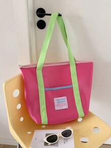 1 Pc Macaron Contrasting Color Summer Bbeach Bag, Mesh Large Capacity Tote Bag, Dopamine Clothing Storage Bag, Suitable For Beach, Swimming, Travel And Vacation Essentials, Portable Travel Bag, Foldable Multifunctional Storage Bag