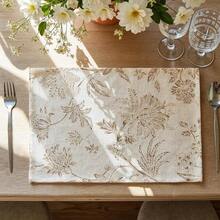 JINCHAN Linen Floral Fall Placemats Set Of 4 Cloth Table Mats Rustic Cottagecore Jacobean Outdoor Seasonal For Kitchen Dining Table Decor Non-Slip Washable Tablemats 13x19 Inch Green - 花卉 | 灰褐色 - 查看 1