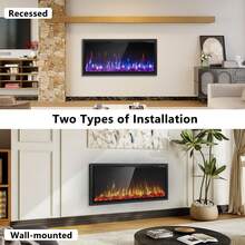 42inch Electric Fireplace With Aluminum Frame: Wall-Mounted/Recessed Indoor Heater, Touch Screen, Remote & 12H Timer, 1500/750W" - US B Type Plug(110-127V) - View 7