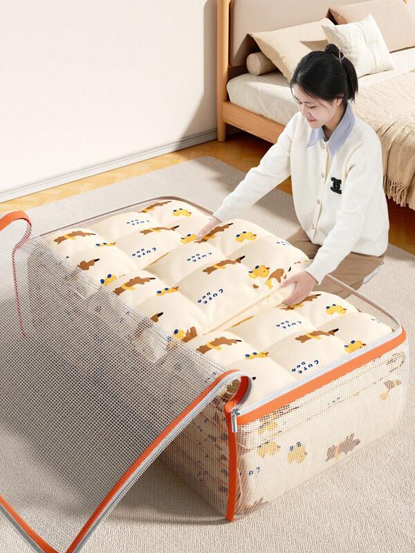 1 Piece, PVC Transparent Large-Capacity Waterproof And Stain-Resistant Storage Bag. Portable Wardrobe For Cosmetics, Travel, With Multi-Size Zipper Design.