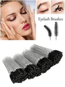 100 pièces/50 pièces/10 pièces Applicateurs de mascara jetables, brosses à cils en nylon, applicateur d'extension de sourcils sans parfum avec tige en plastique ABS, pour peau normale - mascara et mise en forme des sourcils, utilisation en salon et à domicile, set de baguettes roses et noires