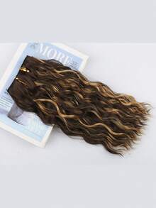 4pcs Brown With Golden Highlights 12-Inch Short Curly Wave Clip-In Synthetic Hair Extensions For Women - Blonde Highlight - View 6