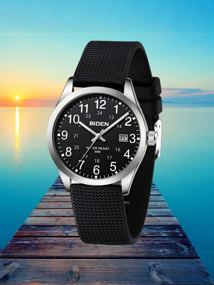 BIDEN 时尚男女通用手表，中性休闲石英表，30米防水，女护士/医生/医护人员专用时间显示，夜光易读表盘+免费表盒 - 黑色 - 查看 1