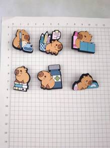 Conjunto de 6 piezas con sandalias y muñequera con tema de conejillo de Indias de dibujos animados, accesorios DIY, pantuflas personalizadas y decoración de teléfono, adecuado como regalo para amantes de los animales en cumpleaños y fiestas