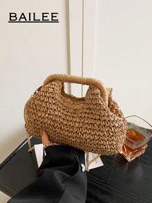 BAILEE 1 Pc Fashionable Handheld Woven Bag Spring/Summer New Style Simple Vacation Travel Beach Paper Woven Crossbody Popular Shoulder Bag For Vacation Travel&Fashionable Clothing Matching&Going Shopping With Friends