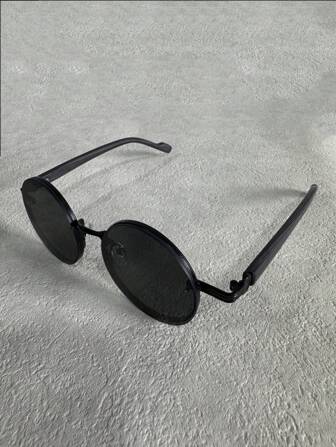 1pc Men's Metal Round Faux Wood Grain Temple Fashion Glasses