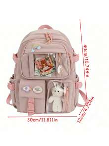 1PC Cute Women Backpacks Waterproof Multi-Pocket Nylon School Backpack For Student Female Girls Kawaii Laptop Book Pack Mochilas,School Bag,Portable,Laptop Compartment,Large Capacity,For Teen Girls Women College Students,College,Middle School,High School,Outdoors,Travel,Outings,Elementary School,Office, Street & Japanese Style Women Bag - 粉色 - 查看 10