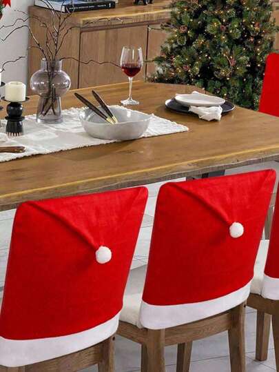 Capa para cadeira de Natal com 10 peças/conjunto, 23,6*20 pol., removível e lavável, para sala de jantar, cozinha, sala de estar, decoração de Natal, capa para cadeira de Natal, toque suave, não tecido, decoração de mesa de Natal, chapéu de Papai Noel, presentes de Natal, acessórios de Natal, Natal
