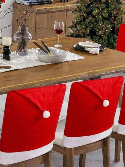 10 st/set julstolsöverdrag 23,6*20 tum avtagbart tvättbart stolsöverdrag för matsal kök vardagsrum juldekoration, juldekor, julstolsöverdrag mjukt non-woven julbordsdekoration, tomtemössa julklappar jultillbehör, jul