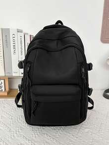 1 Pc Solid Color Casual College-Style Backpack With Laptop Compartment Large Capacity Student Bag & Lightweight Travel Pack With Luggage Strap Design Ideal For Boys & Girls Perfect For Daily Use, Outings, School & Back-To-School