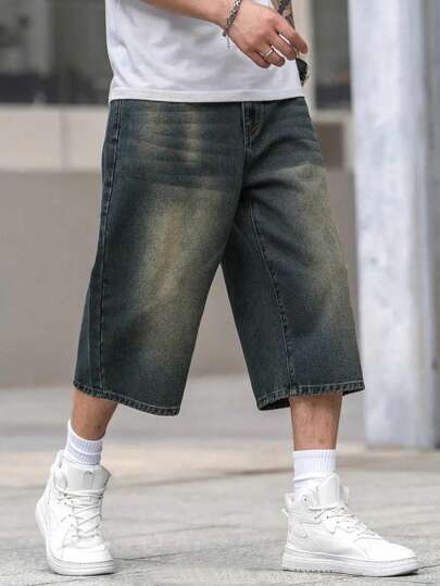 Men's Bermuda Loose Fit Wide Leg Casual Denim Shorts