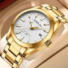 CRRJU Reloj de hombre CRRJU de lujo, de moda, con cuarzo, resistente al agua, luminoso, de acero inoxidable con fecha