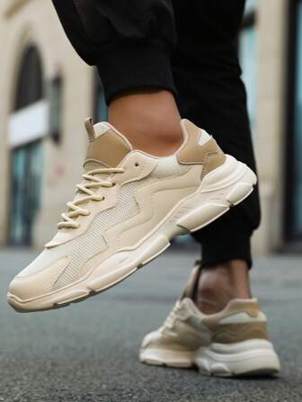 Women's Casual Sporty Sneakers, Fashion Versatile Breathable Mesh Chunky Chunky Sneakers With Leather Overlay, Lightweight Running Shoes, Fashionable Personalized Suitable For Students, Outdoor, Party, Lolita Style, Bling Mesh Shoes, New Style, Lightweight Fitness Walking Shoes, All Season, Hollow Running Shoes For Autumn/Winter, Mid-Cut Leather Waterproof Boots