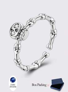 1 Pc 925 Sterling Silver Vintage Roses Open Rings For Women Original Design Classic Skeletons Shape Elegance Jewelry Fits Halloween Daily Party Shopping Wear