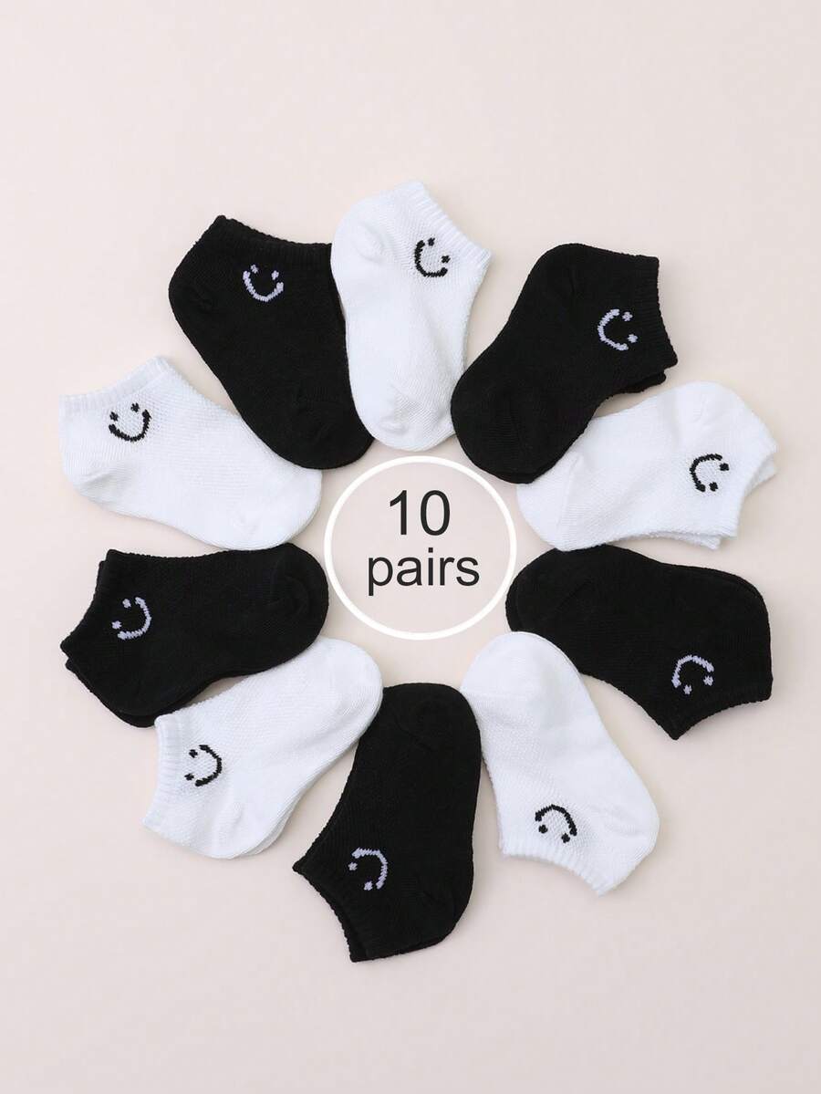 10双婴儿夏季透气网眼脚链，带笑脸图案 - 彩色 - 查看 1