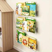 壁挂式图书收纳架、图书展示架、婴儿图画书架、透明、含背胶、教室收纳、卧室收纳、儿童图书展示和收纳、婴儿必需品