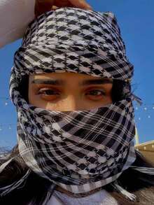 1 件 Abaya 配饰时尚经典沙漠格子印花方形头巾，阿拉伯户外防晒防风男女通用流苏披肩围巾，适合日常和外出穿着 - 黑色 - 查看 6