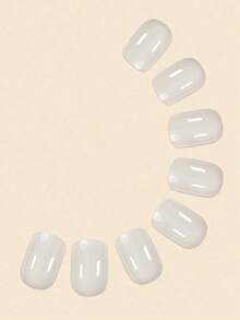 24Pcs Short Square French Creamy White Full Coverage Press On Nails With Glue & File Women Girls Party Daily - Multicolor - View 6