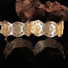 1 pieza Brazalete vintage de metal algerino con patrón floral hueco tallado, regalo para mujeres árabes en fiestas de cumpleaños, joyas para banquetes