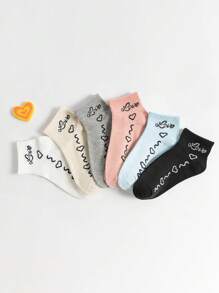 Set de 3/6/9 pares (surtidos al azar) de calcetines de media caña de colores caramelo con diseños de letras "AMOR" y corazón, calcetines de moda unisex para pareja/uso diario, disponibles en varios paquetes.