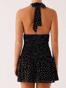 Women's Halter Mini Dress Fashion Sleeveless Open Back Dots Print Dress Summer Flowy Dress - màu đen - Xem 4