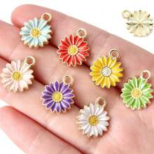 Encantos de flor de margarita de esmalte para hacer joyería, dijes chapados en oro con girasol, colgantes florales de primavera y verano para pulseras, collares, aretes, llaveros, suministros de manualidades y accesorios - 13 mm