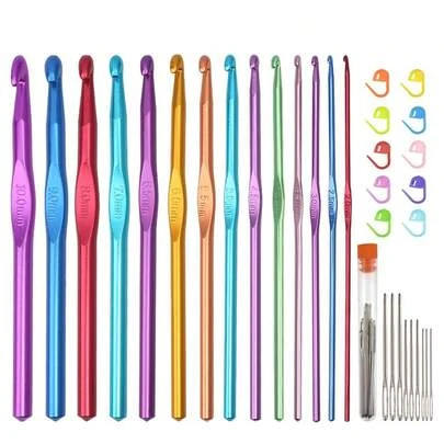  EDCUEBE7 2.0-10.0 Aluminum Alloy Crochet Hooks 14pcs/Set, Colorful Ergonomic Crochet Needles For Arthritis, Knitting, Yarn Crafting (Random Colors)