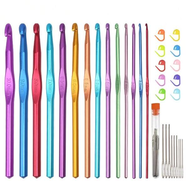 EDCUEBE7 EDCUEBE7 2.0-10.0 Aluminum Alloy Crochet Hooks 14pcs/Set, Colorful Ergonomic Crochet Needles For Arthritis, Knitting, Yarn Crafting (Random Colors)