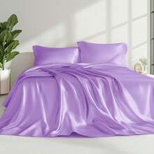 Satin Queen Sheets Set - 4 Piece Lavender Silky Satin Bed Sheets Queen Set With Deep Pocket, Luxury Silk Feel Satin Queen Size Sheet Set (1 Flat Sheet,1 Fitted Sheet,2 Pillow Cases) - Ginger - View 1