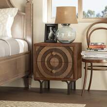 COZAYH Farmhouse 2-Drawer Nightstand, Accent Wooden Nightstand With Circle Pattern And Radioactive Wood Lines, Mid-Century Nightstand For Bedroom, Natural Wood Color - Tủ đầu giường 2 ngăn kéo - Xem 1