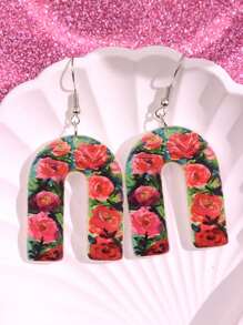 1 par de aretes colgantes acrílicos con diseño de flor y forma de herradura, elegantes, de alta gama, exquisitos, únicos y coloridos, adecuados para el atuendo diario de la mujer, festivales y fiestas