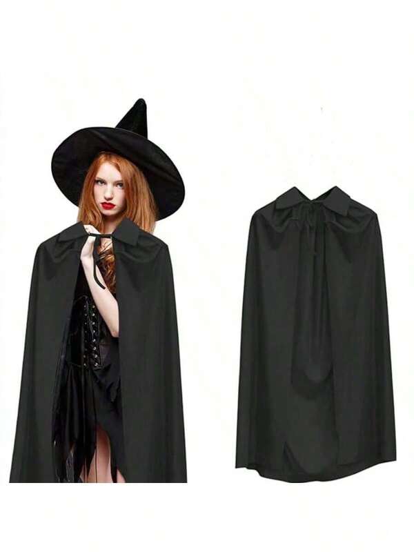 1pc Halloween Costume Vampire Cloak, Witch Black & Red Cape, Adult Grim Reaper Black Cloak