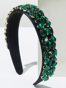 1 件黑色复洛克风格弹性头带，适合女士，闪亮水钻装饰，时尚百搭个性化头饰发饰，发带，发箍，秋季 - 綠色 - 查看 1
