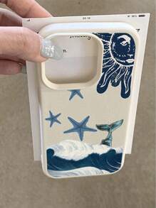 1 pieza Funda de teléfono suave, a prueba de agua y golpes, antideslizante, con patrón retro de olas y estrellas azules para teléfonos