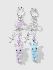 1pc Cute Minimalist High-Quality Silver Chain Cross, Star, Butterfly, Bow, Rabbit Pendant Keychain, Suitable For Women Daily Wear, Holiday Gift - Multicolor - View 3