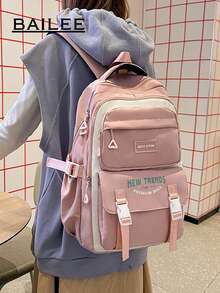 BAILEE Mochila con cremallera de color sólido, de gran capacidad, multicapa, elegante y deportiva, para deportes casuales, salidas diarias e ideal para regalos. - Multicolor - Ver 7