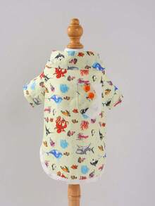 1 件透气宠物狗衬衫，带有可爱的海洋动物印花设计和口袋，适合夏季贵宾犬、泰迪犬和其他宠物狗 - 橄欖綠 - 查看 13