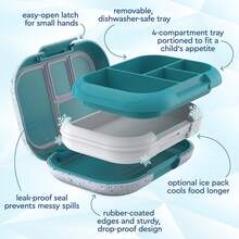 Lonchera a prueba de fugas Chill Kids - Caja Bento de 4 compartimentos con paquete de hielo incorporado, capacidad de 3.3 tazas, libre de PFAS y BPA, apta para microondas y lavavajillas, tamaño para edades de 3 a años (Verde/Azul Marino) - Edición Confeti - Truly Teal - Ver 5