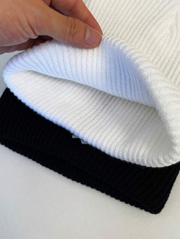 Knitted Beanie Hat Unisex Autumn/Winter, Korean Style Letter Embroidered Acrylic Warm Cap, Versatile Earflap Hiphop Lovers Hat