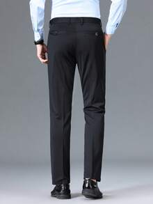 Men's Black Casual Business Wrinkle Free Comfortable Elastic Pants Slim Fit Pants For Middle-Aged And Elderly Teenagers Basic Versatile Style Solid Color Trousers Can Be Matched With Suits Or Shirts Light Business Work Clothes Thick Winter Wear - màu đen - Xem 3