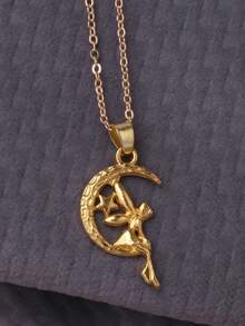 1 pieza Collar con colgante de ángel de color plateado para niñas - Plata antigua - Ver 1