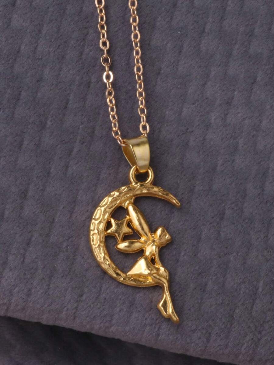 1 pieza Collar con colgante de ángel de color plateado para niñas - Plata antigua - Ver 1