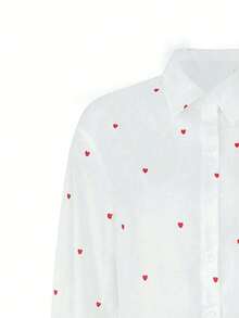 Camisa blanca de mujer con botones y estampado de corazones rojos - Blanco - Ver 9
